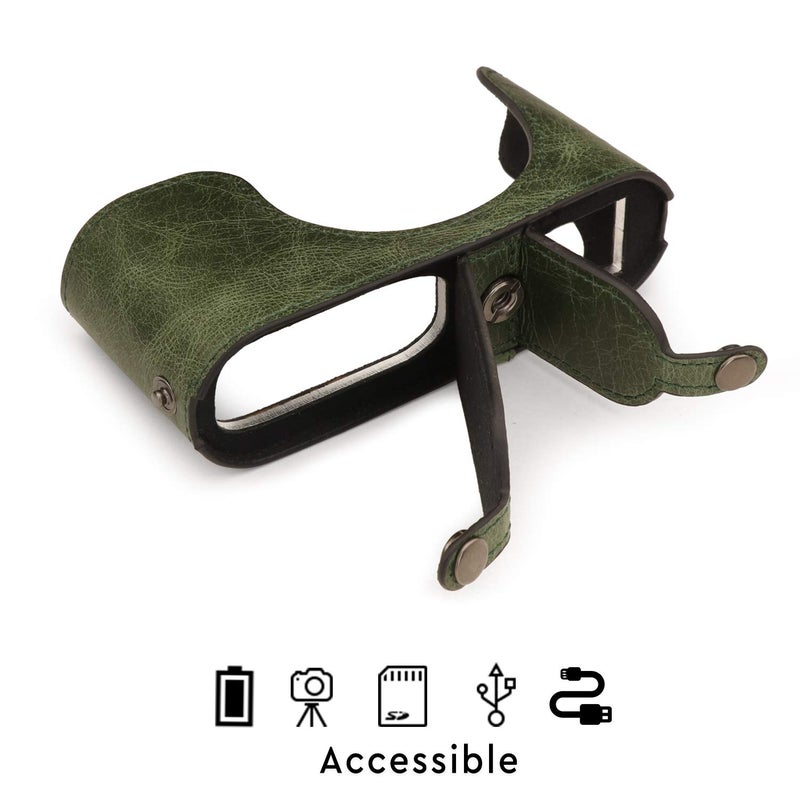 MegaGear MG1721 Ever Ready Genuine Leather Camera Half Case Compatible with Leica Q2 - Green - Image 3